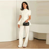 Women's White Puff-Sleeve Blazer with a Round Neck and Single-Breasted Front