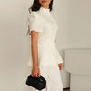Women's White Puff-Sleeve Blazer with a Round Neck and Single-Breasted Front