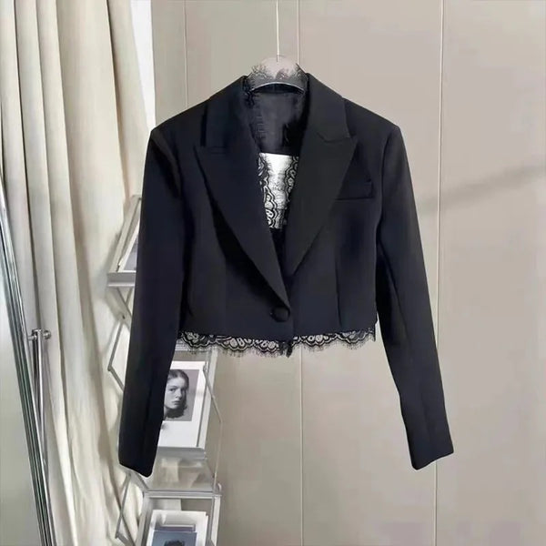 Women's Single-Breasted Blazer Jacket with Notched Lapels for Spring