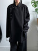 Women's Black Stand-Collar Blazer with Vintage Metal Buckles and Long Sleeves