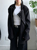 Women's Black Stand-Collar Blazer with Vintage Metal Buckles and Long Sleeves
