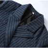 Women's Long Striped Wool Blazer Coat with Shoulder Pads and Notched Lapels