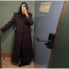 Women's Long Striped Wool Blazer Coat with Shoulder Pads and Notched Lapels