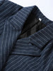 Women's Long Striped Wool Blazer Coat with Shoulder Pads and Notched Lapels