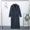 Women's Long Striped Wool Blazer Coat with Shoulder Pads and Notched Lapels