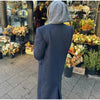 Women's Long Striped Wool Blazer Coat with Shoulder Pads and Notched Lapels