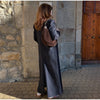 Women's Long Striped Wool Blazer Coat with Shoulder Pads and Notched Lapels