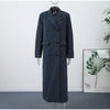 Women's Long Striped Wool Blazer Coat with Shoulder Pads and Notched Lapels