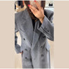 Women's Long Striped Wool Blazer Coat with Shoulder Pads and Notched Lapels