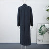Women's Long Striped Wool Blazer Coat with Shoulder Pads and Notched Lapels