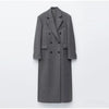 Women's Long Striped Wool Blazer Coat with Shoulder Pads and Notched Lapels
