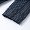Women's Long Striped Wool Blazer Coat with Shoulder Pads and Notched Lapels