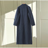 Women's Long Striped Wool Blazer Coat with Shoulder Pads and Notched Lapels