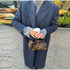 Women's Long Striped Wool Blazer Coat with Shoulder Pads and Notched Lapels