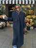 Women's Long Striped Wool Blazer Coat with Shoulder Pads and Notched Lapels