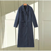 Women's Long Striped Wool Blazer Coat with Shoulder Pads and Notched Lapels