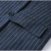 Women's Long Striped Wool Blazer Coat with Shoulder Pads and Notched Lapels