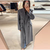 Women's Long Striped Wool Blazer Coat with Shoulder Pads and Notched Lapels