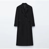 Women's Long Striped Wool Blazer Coat with Shoulder Pads and Notched Lapels