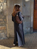 Women's Long Striped Wool Blazer Coat with Shoulder Pads and Notched Lapels