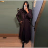 Women's Long Striped Wool Blazer Coat with Shoulder Pads and Notched Lapels