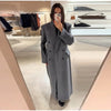 Women's Long Striped Wool Blazer Coat with Shoulder Pads and Notched Lapels