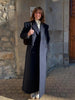 Women's Long Striped Wool Blazer Coat with Shoulder Pads and Notched Lapels