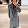 Women's Long Striped Wool Blazer Coat with Shoulder Pads and Notched Lapels