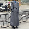 Women's Long Striped Wool Blazer Coat with Shoulder Pads and Notched Lapels