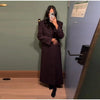 Women's Long Striped Wool Blazer Coat with Shoulder Pads and Notched Lapels