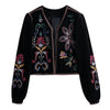 Women's Embroidered Velvet Cropped Blazer with an Open Front and Long Sleeves