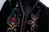 Women's Embroidered Velvet Cropped Blazer with an Open Front and Long Sleeves