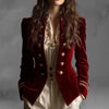 Women's Burgundy Velvet Slim-Fit Blazer with a Stand Collar