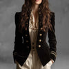 Women's Burgundy Velvet Slim-Fit Blazer with a Stand Collar
