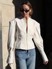 Women's Waist-Cinched V-Neck Blazer with Long Sleeves in Blue Black or White