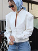 Women's Waist-Cinched V-Neck Blazer with Long Sleeves in Blue Black or White