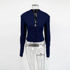 Women's Waist-Cinched V-Neck Blazer with Long Sleeves in Blue Black or White