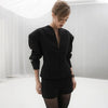 Women's Waist-Cinched V-Neck Blazer with Long Sleeves in Blue Black or White