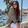Women's Oversized Blazer Jacket with Long Sleeves in Beige Black Khaki or Chocolate