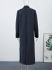 Women's Navy Pinstripe Long Blazer Coat with Shoulder Pads and a Double-Breasted Front