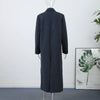 Women's Navy Pinstripe Long Blazer Coat with Shoulder Pads and a Double-Breasted Front