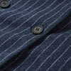 Women's Navy Pinstripe Long Blazer Coat with Shoulder Pads and a Double-Breasted Front