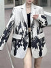 Women's Ink-Painting Blazer with Notched Lapels and Long Sleeves