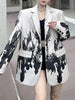 Women's Ink-Painting Blazer with Notched Lapels and Long Sleeves