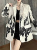 Women's Ink-Painting Blazer with Notched Lapels and Long Sleeves