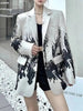 Women's Ink-Painting Blazer with Notched Lapels and Long Sleeves