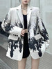 Women's Ink-Painting Blazer with Notched Lapels and Long Sleeves