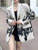 Women's Ink-Painting Blazer with Notched Lapels and Long Sleeves