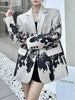 Women's Ink-Painting Blazer with Notched Lapels and Long Sleeves