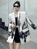 Women's Ink-Painting Blazer with Notched Lapels and Long Sleeves